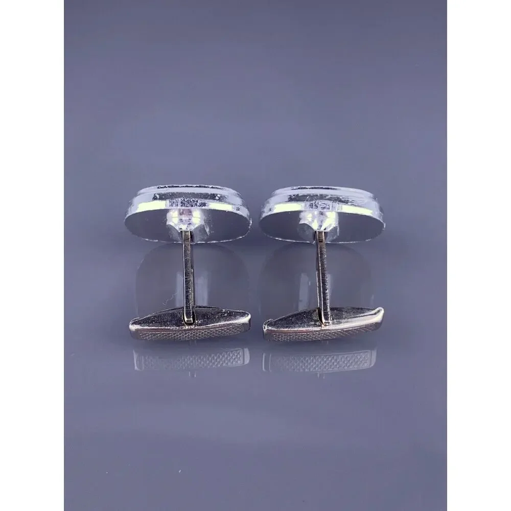 Etched Rays Art Deco Style Cufflinks Silver Tone Flower Trees Square Vintage